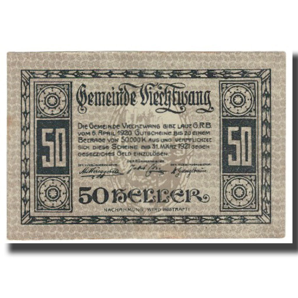 Billet, Autriche, Viechtwang O.Ö. Gemeinde, 50 Heller, paysage 3, 1920