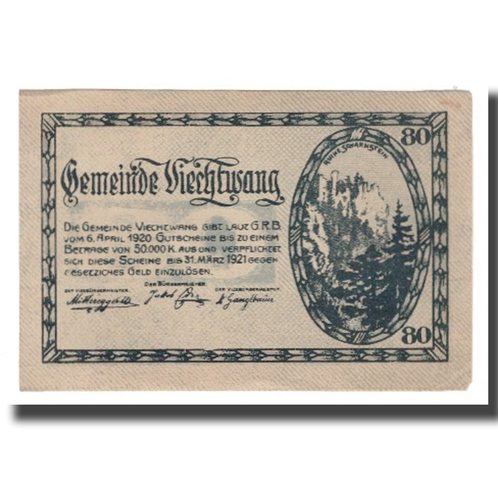 Billet, Autriche, Viechtwang O.Ö. Gemeinde, 80 Heller, paysage 4, 1920