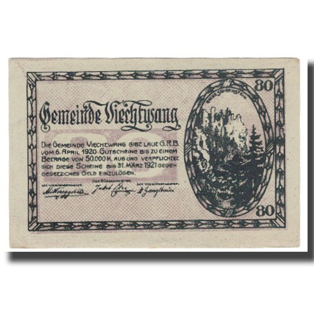 Banknote, Austria, Viechtwang O.Ö. Gemeinde, 80 Heller, paysage 5, 1920
