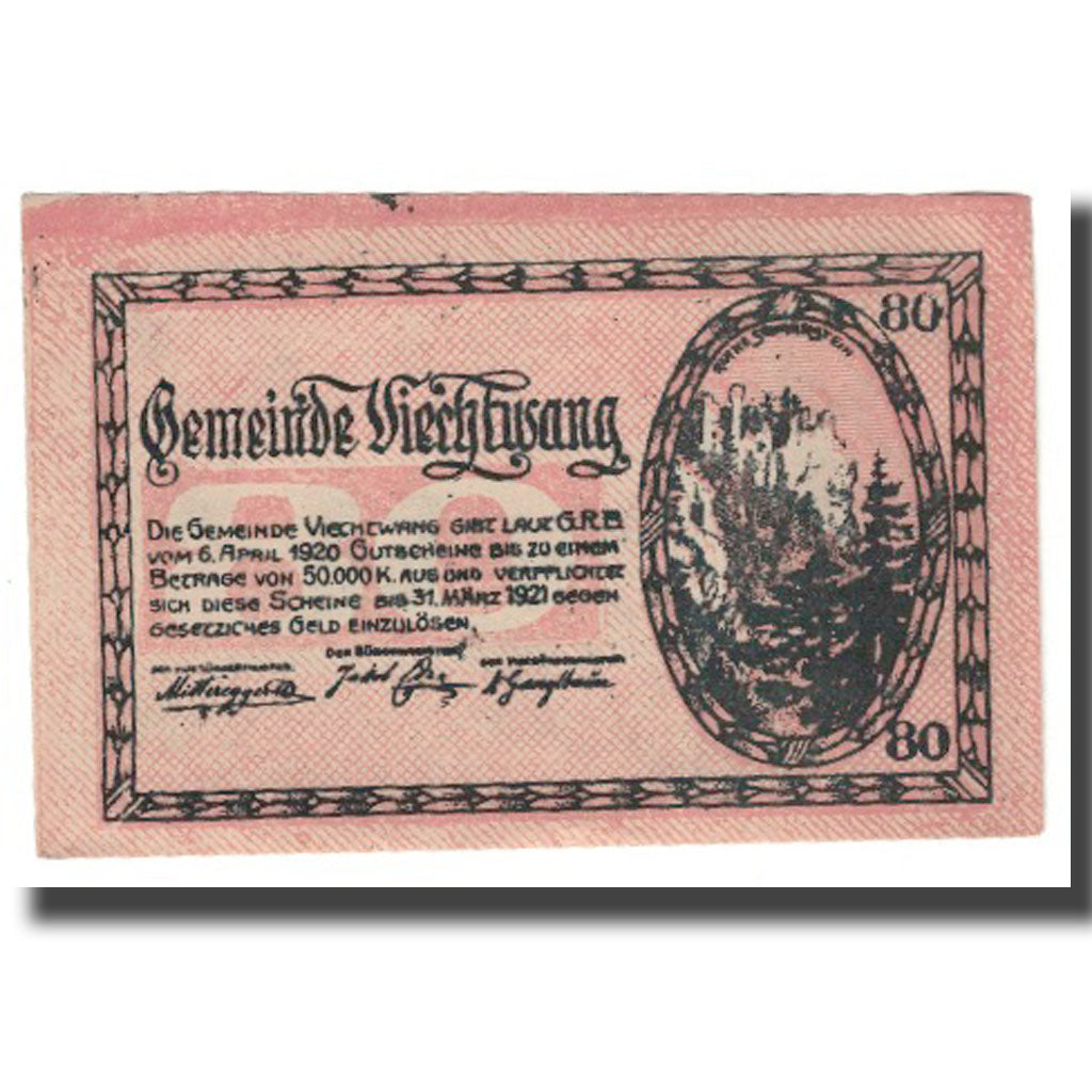 Banknote, Austria, Viechtwang O.Ö. Gemeinde, 80 Heller, paysage 6, 1920