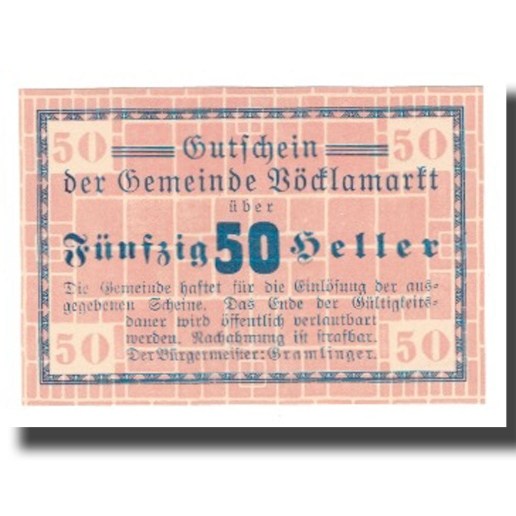 Billet, Autriche, Vöcklamarkt O.Ö. Gemeinde, 50 Heller, N.D, SPL, Mehl:1117Ia