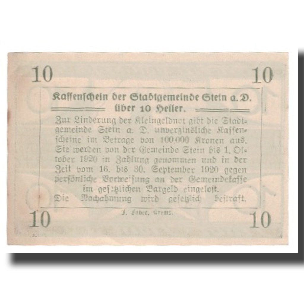 Banknote, Austria, Stein an der Donau, 10 Heller, Texte 3, 1920, 1920-04-09