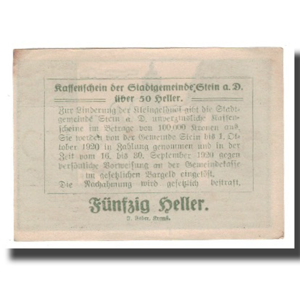 Billete, Austria, Stein an der Donau, 50 Heller, Texte  5, 1920, 1920-04-09, SC