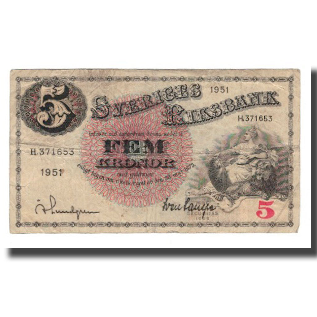 Banconote, Svezia, 5 Kronor, 1918-1952, 1951, KM:33ah, MB