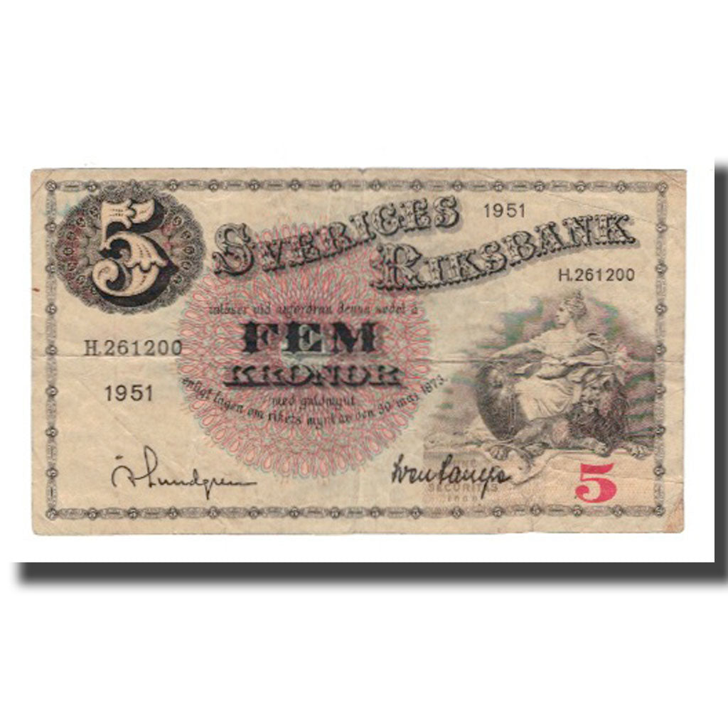 Banconote, Svezia, 5 Kronor, 1918-1952, 1951, KM:33ah, MB