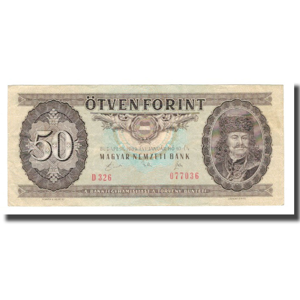 Banknote, Hungary, 50 Forint, 1989, 1989-01-10, KM:170h, AU(55-58)