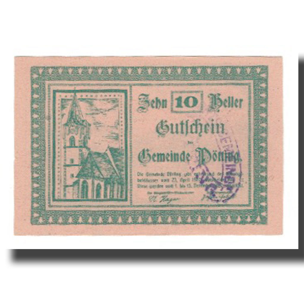 Banknote, Austria, Pöning, 10 Heller, paysage, 1920, 1920-12-15, UNC(65-70)