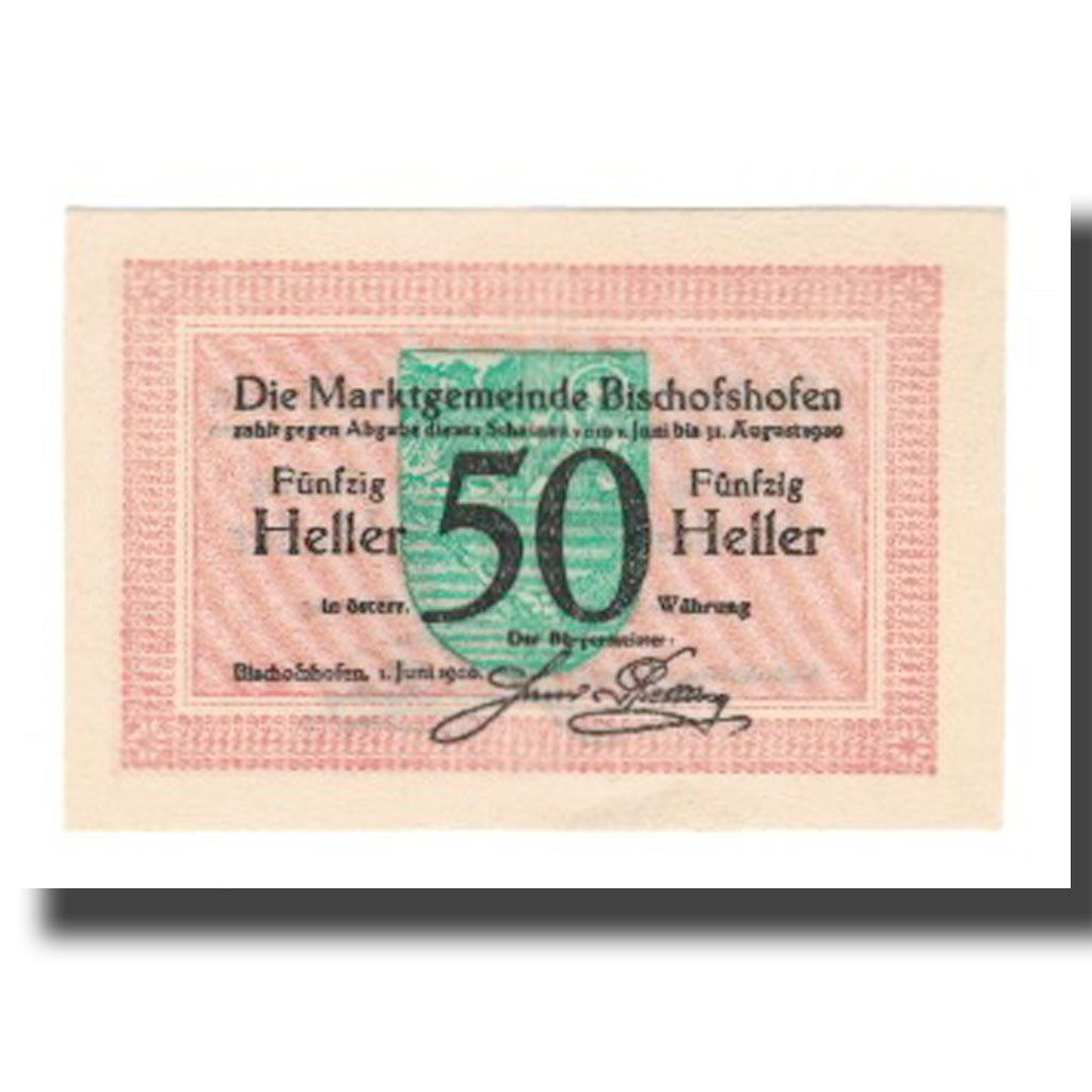 Banknote, Austria, Bischofshofen, 50 Heller, valeur faciale 2, 1920, 1920-08-31