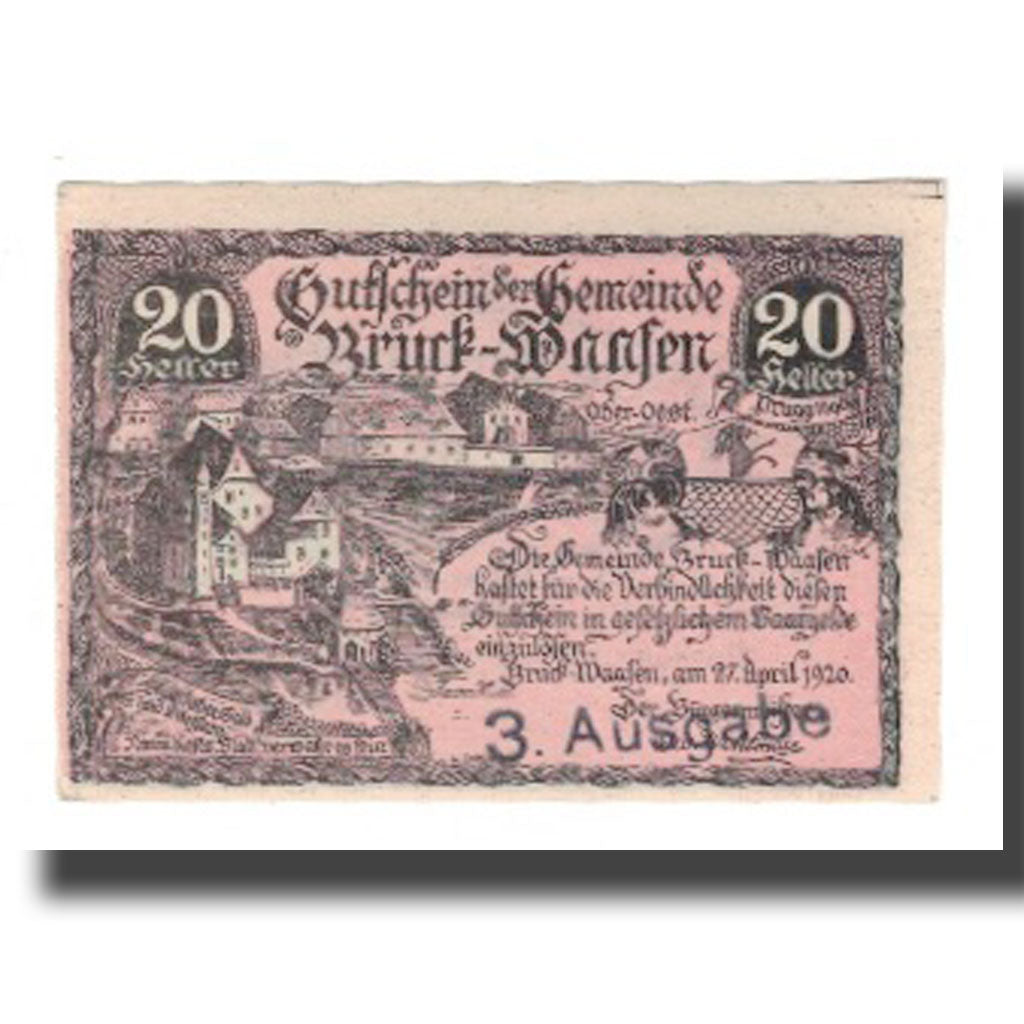 Biljet, Oostenrijk, Bruck-Waasen, 20 Heller, Texte, 1921, 1921-03-31, NIEUW