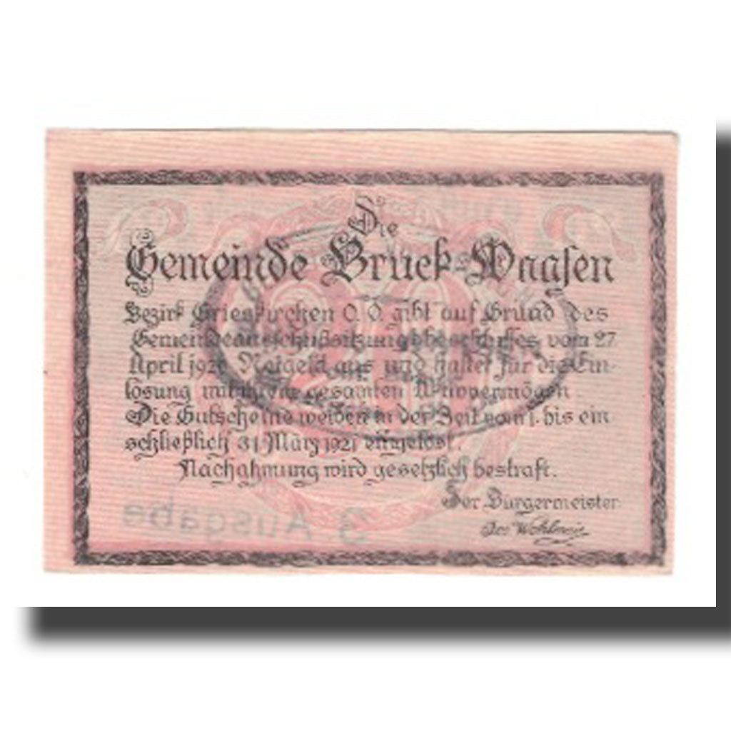 Biljet, Oostenrijk, Bruck-Waasen, 20 Heller, Texte, 1921, 1921-03-31, NIEUW