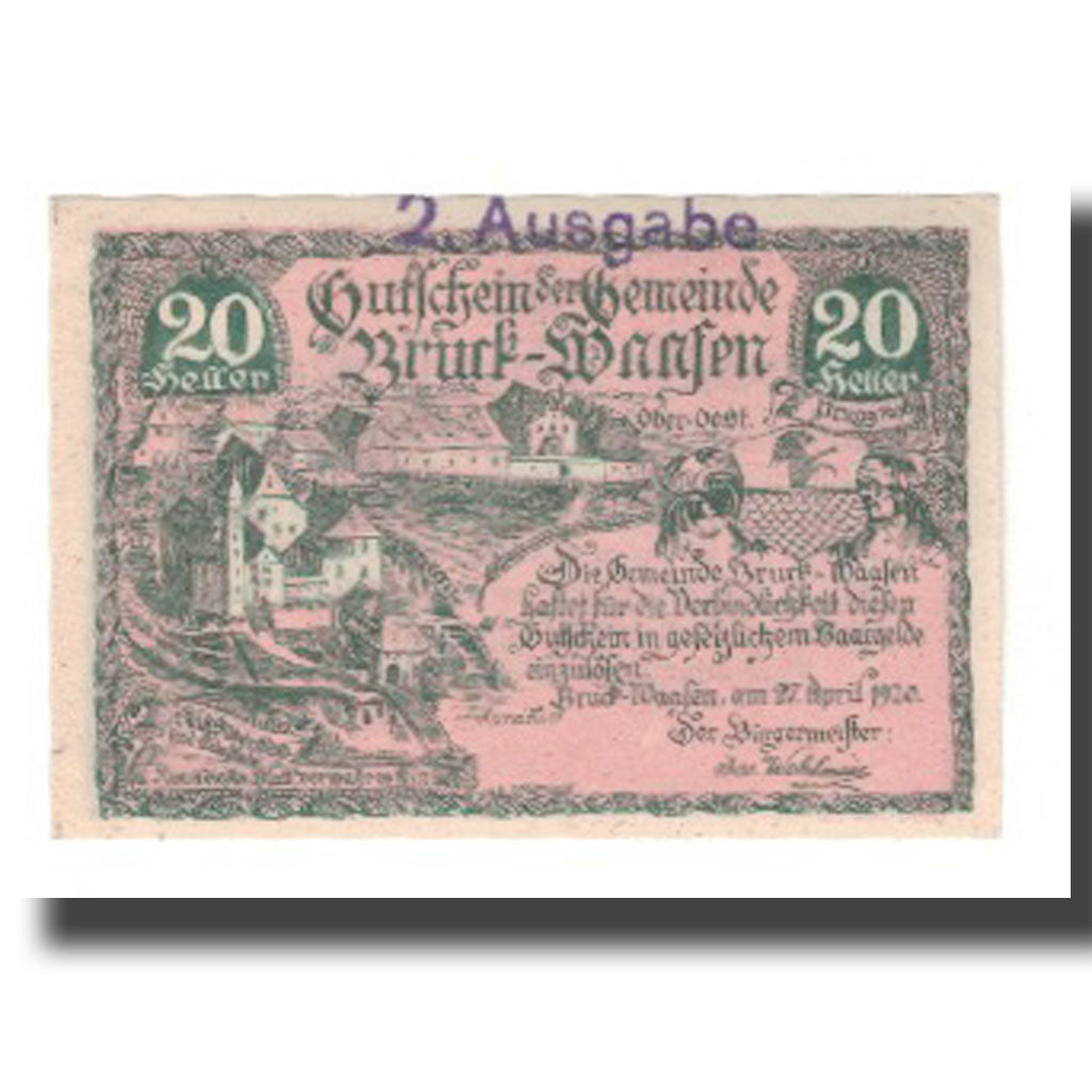 Geldschein, Österreich, Bruck-Waasen, 20 Heller, texte 1, 1921, 1921-03-31