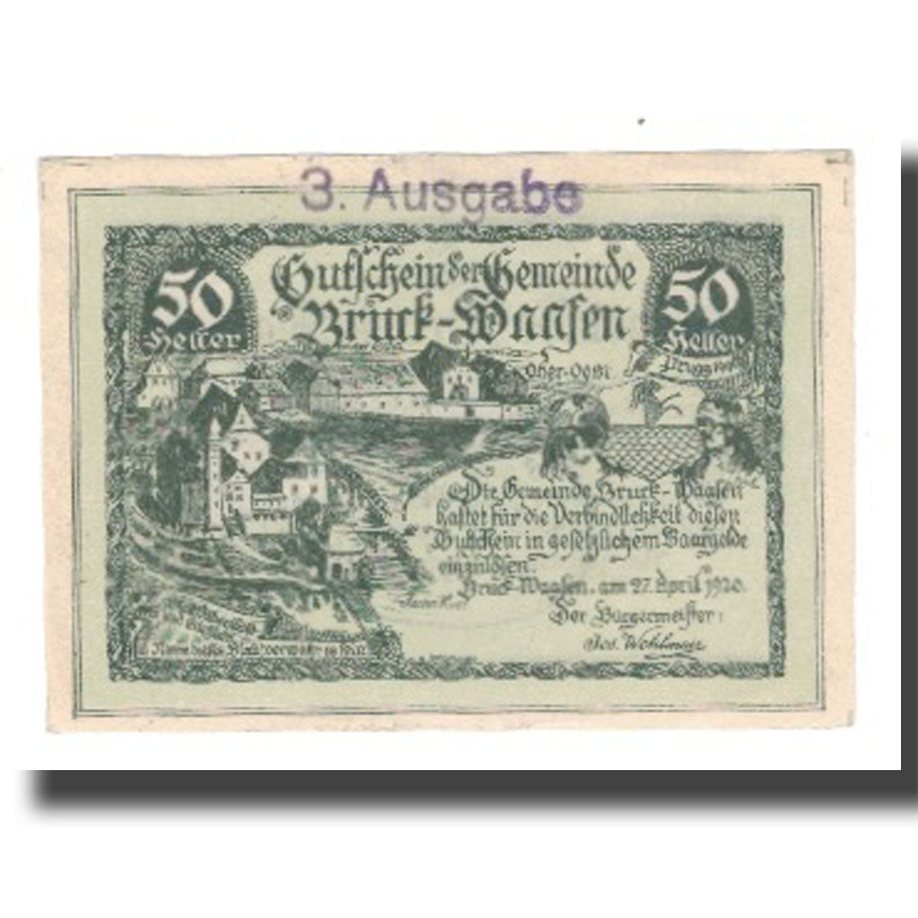 Billete, Austria, Bruck-Waasen, 50 Heller, Texte 2, 1921, 1921-03-31, UNC