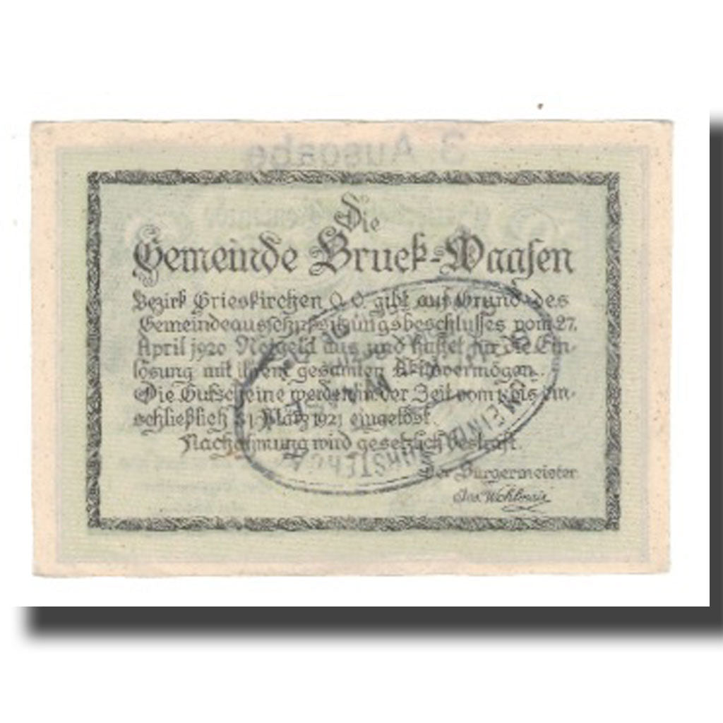 Billete, Austria, Bruck-Waasen, 50 Heller, Texte 2, 1921, 1921-03-31, UNC