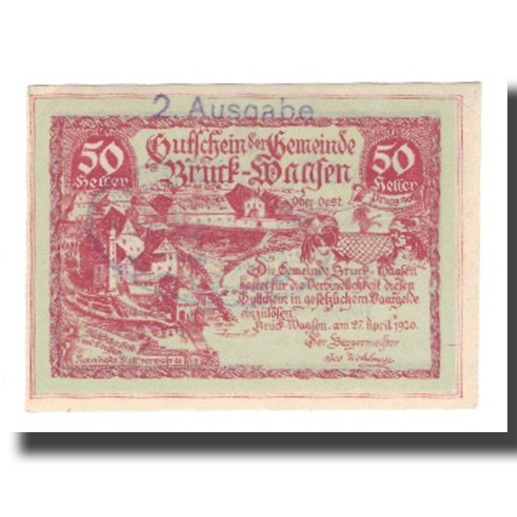 Banknot, Austria, Bruck-Waasen, 50 Heller, Texte 3, 1921, 1921-03-31