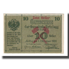 Banknote, Austria, Brixlegg, 10 Heller, paysage, 1920, 1920-10-31, UNC(65-70)