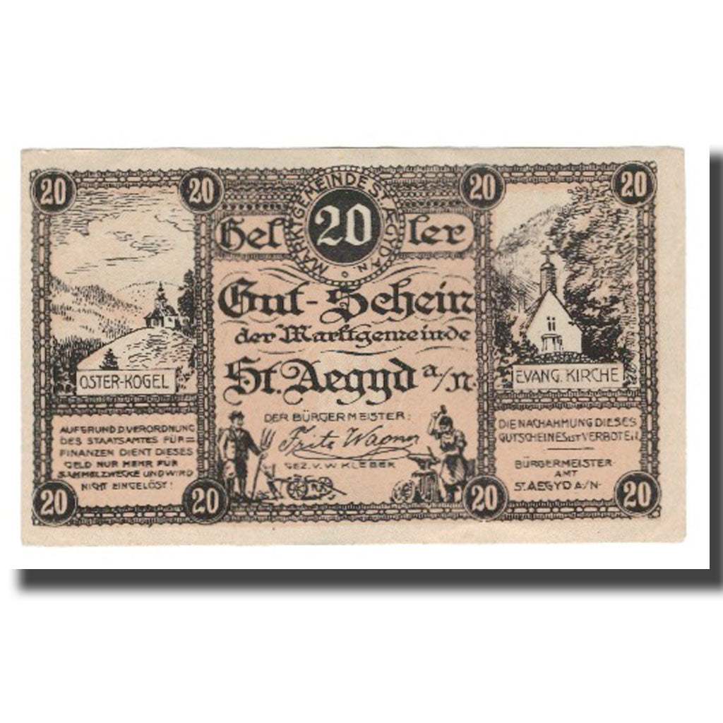 Billete, Austria, St. Aegyd Am Neuwald, 20 Heller, N.D, UNC, Mehl:FS 876a