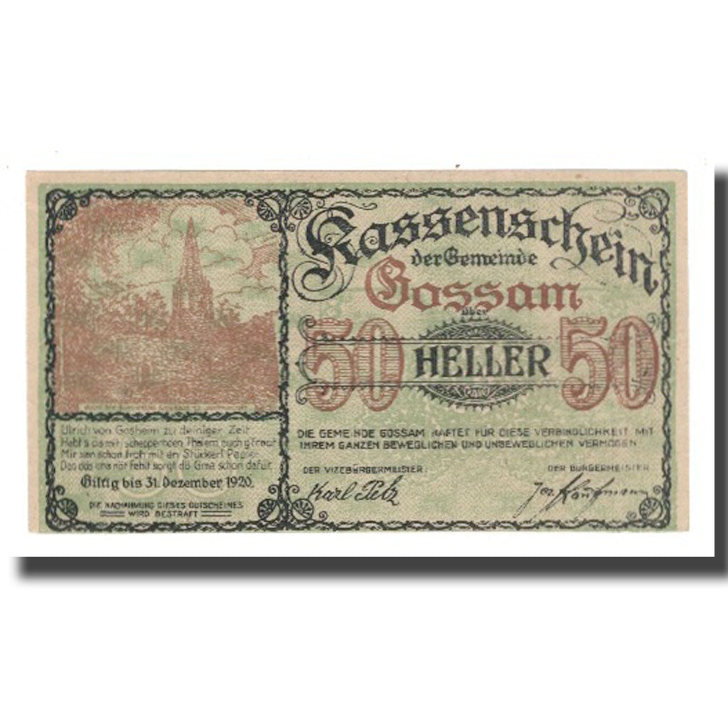 Geldschein, Österreich, Gossam, 50 Heller, N.D, 1920, 1920-12-31, VZ, Mehl:FS