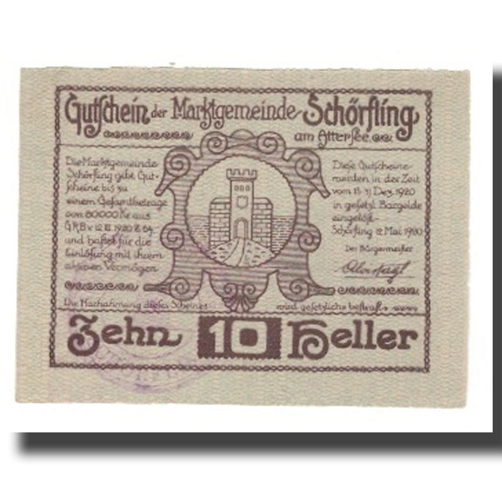 Banknote, Austria, Schörfling am Attersee O.Ö. Marktgemeinde, 10 Heller