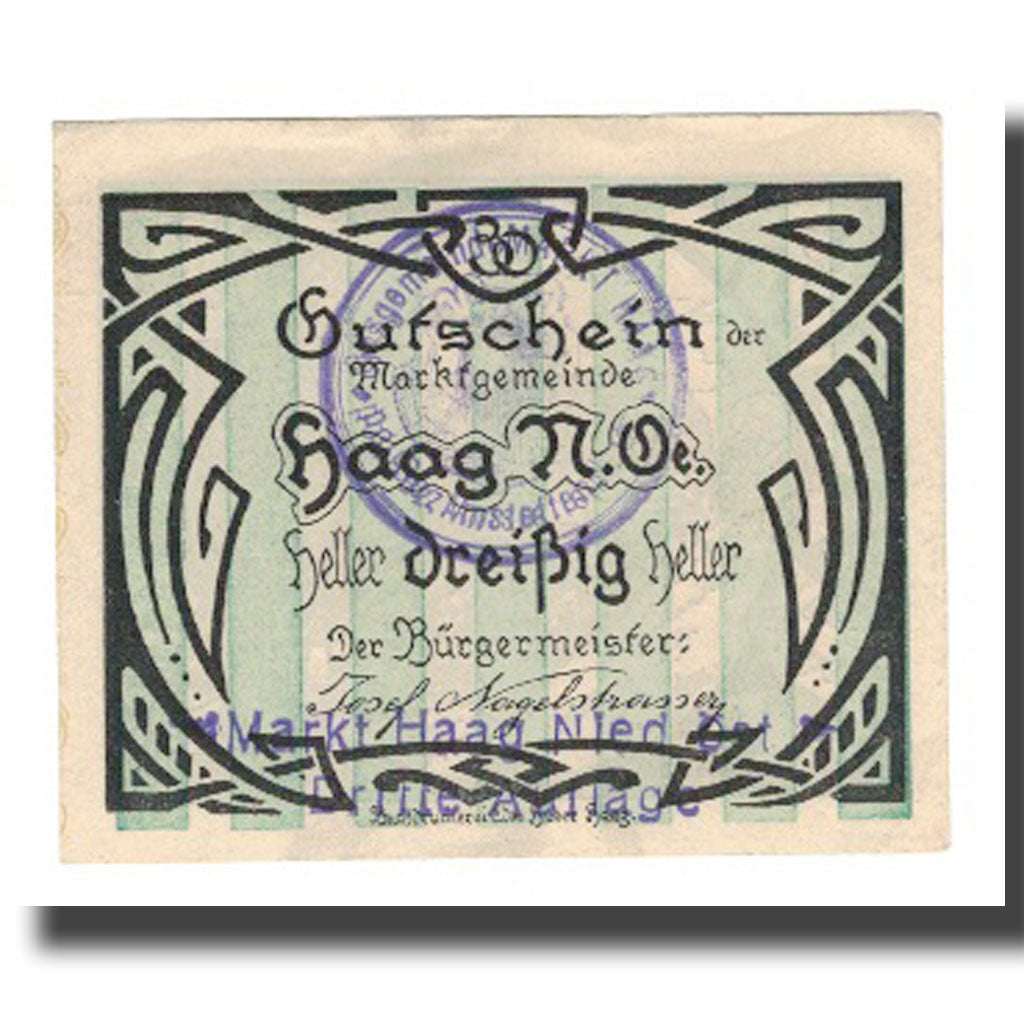 Billet, Autriche, Haag, 30 Heller, village 1, 1920, 1920-12-31, NEUF, Mehl:FS