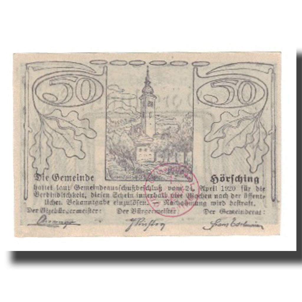 Banconote, Austria, Hörsching, 50 Heller, Eglise, 1920, FDS, Mehl:FS 399cr