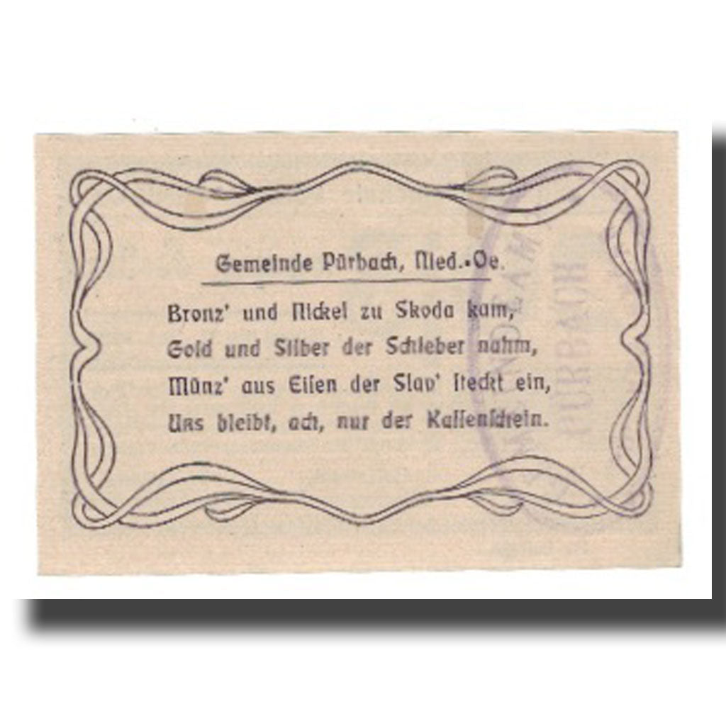 Geldschein, Österreich, Pürbach, 20 Heller, Texte, 1920, 1920-12-31, UNZ