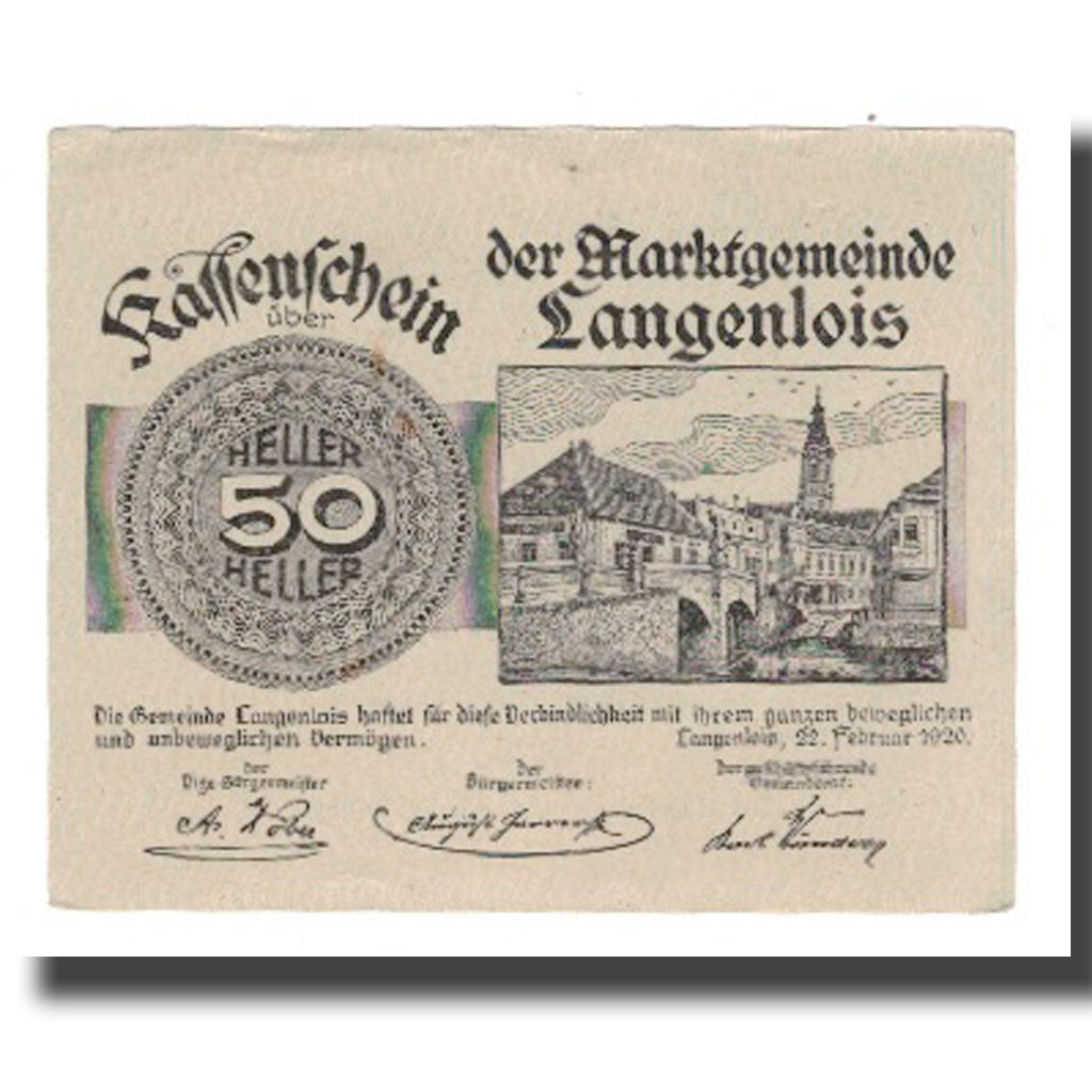 Nota, Áustria, Langenlois, 50 Heller, Blason, 1920, 1920-12-31, AU(55-58)