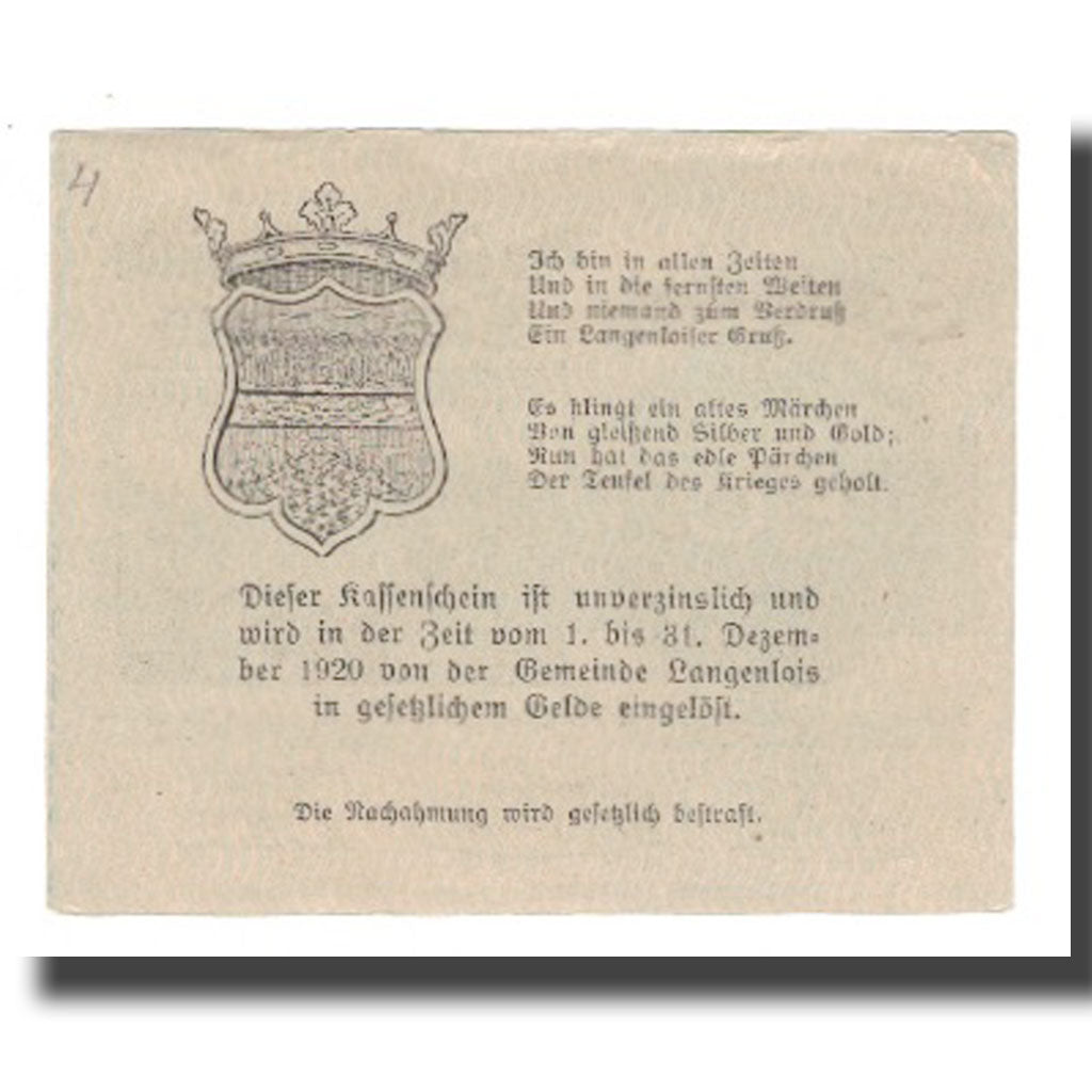 Nota, Áustria, Langenlois, 50 Heller, Blason, 1920, 1920-12-31, AU(55-58)