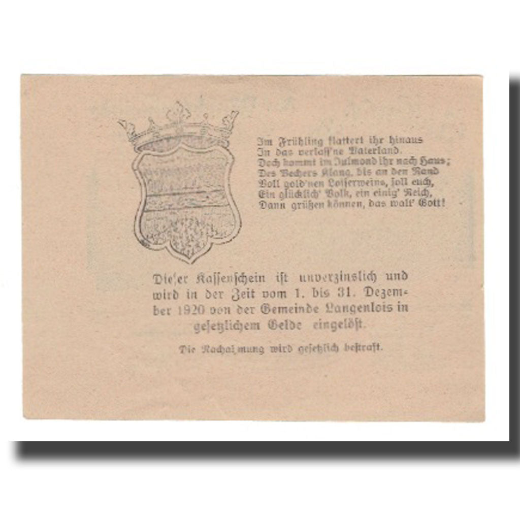 Billete, Austria, Langenlois, 50 Heller, Blason 1, 1920, 1920-12-31, EBC