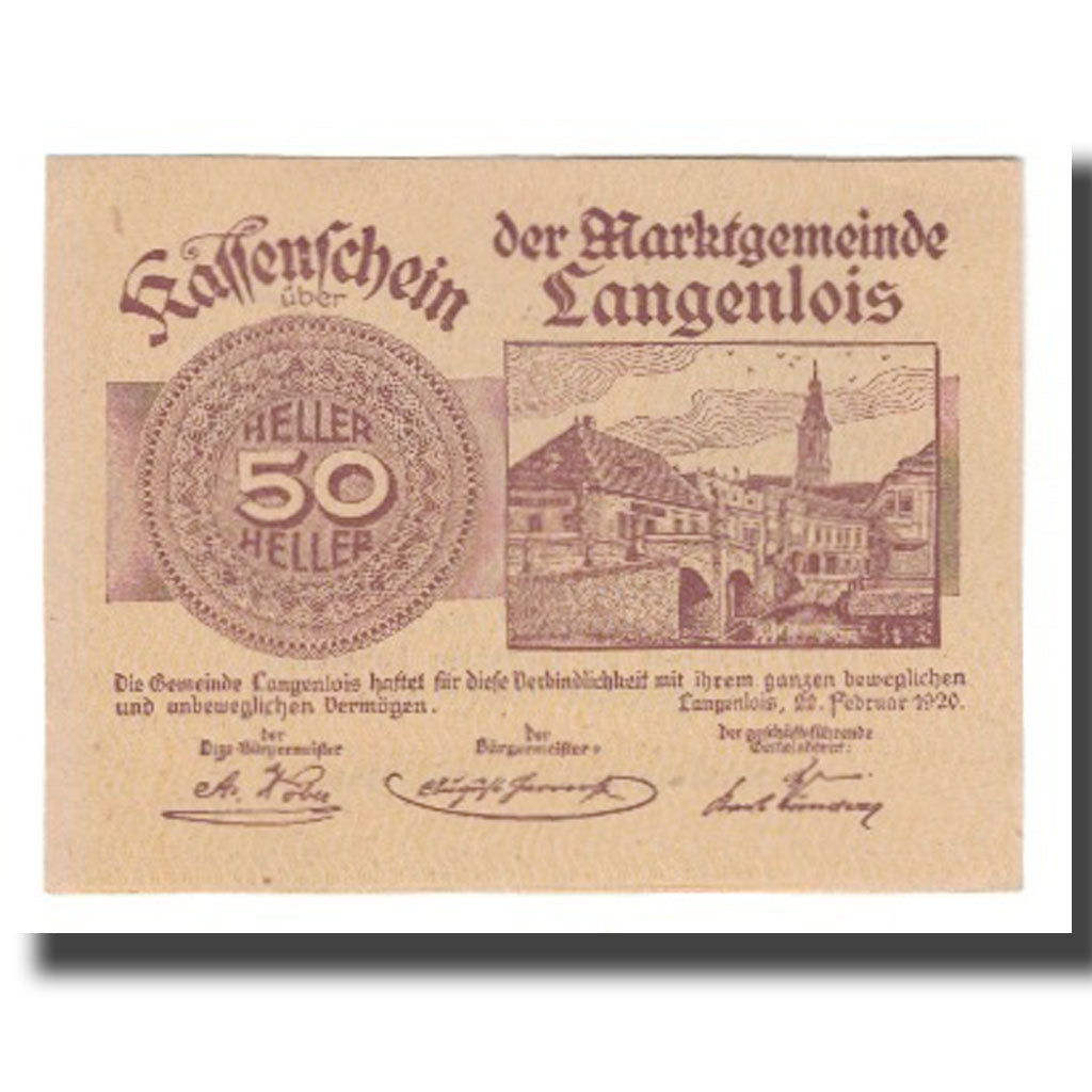 Nota, Áustria, Langenlois, 50 Heller, Blason 2, 1920, 1920-12-31, AU(55-58)