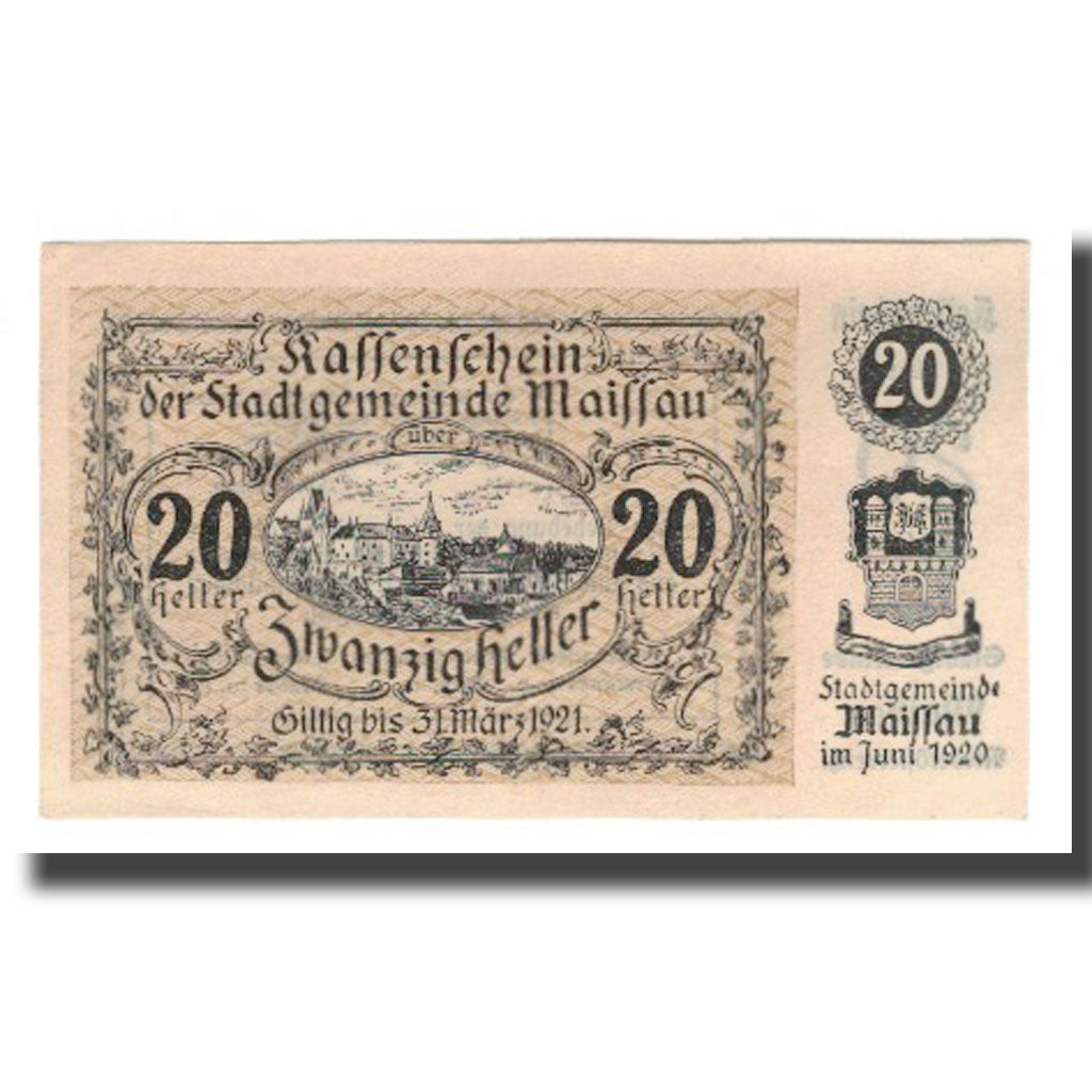 Geldschein, Österreich, Maissau N.Ö. Stadtgemeinde, 20 Heller, Texte 2, 1921