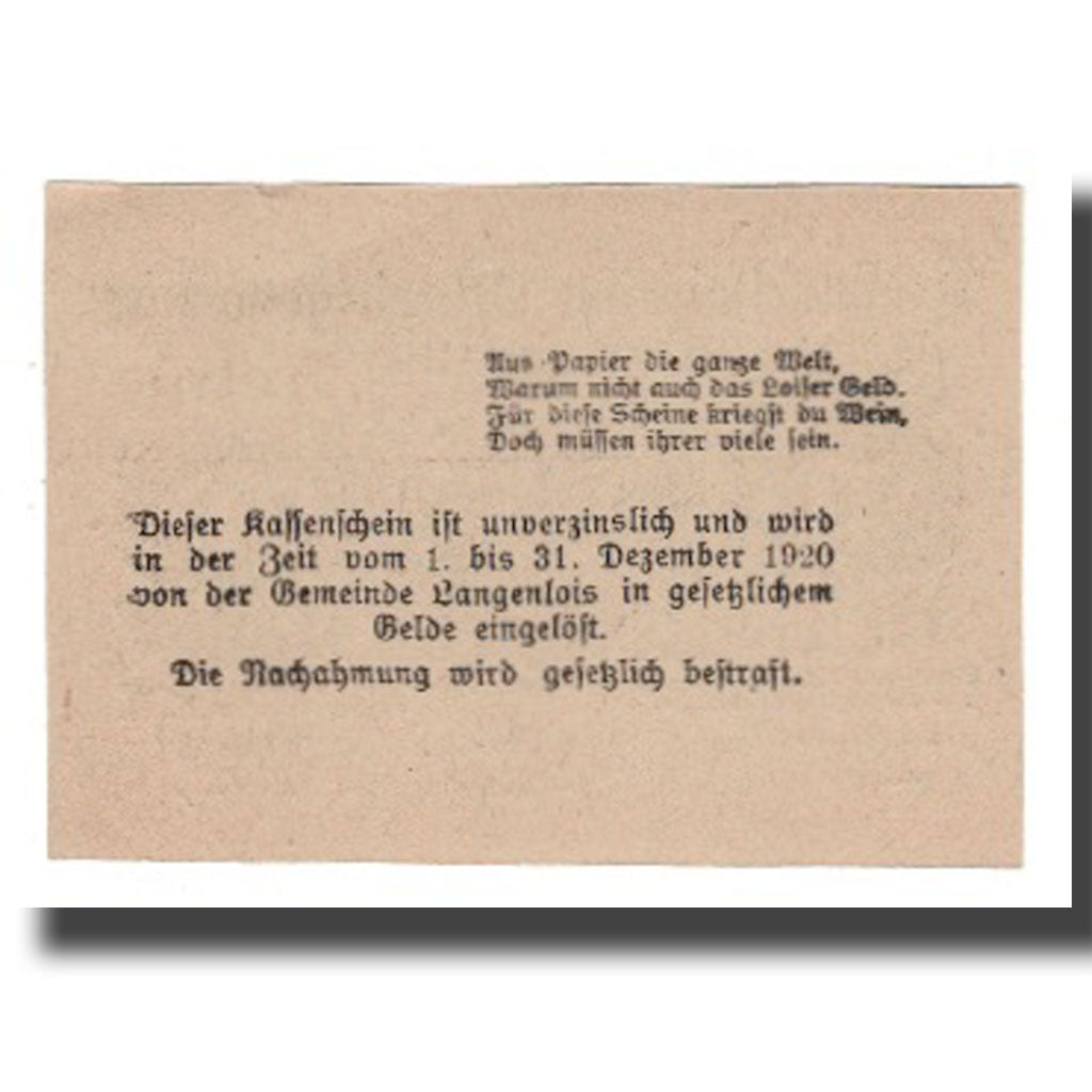 Banknote, Austria, Langenlois, 10 Heller, Texte, 1920, 1920-12-31, UNC(65-70)