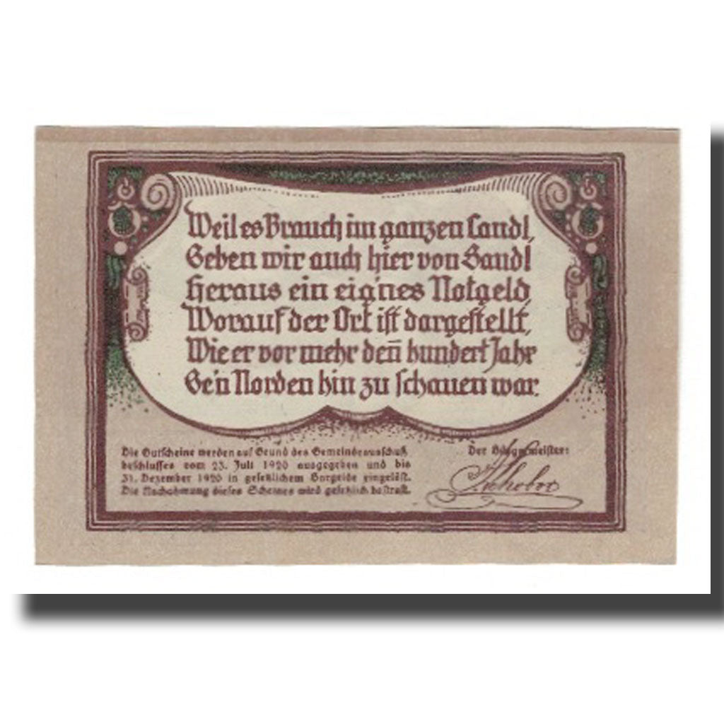 Billete, Austria, Sandl O.Ö. Gemeinde, 30 Heller, Texte, 1920, 1920-12-31, UNC