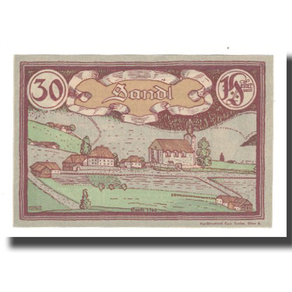 Nota, Áustria, Sandl O.Ö. Gemeinde, 30 Heller, texte 1, 1920, 1920-12-31
