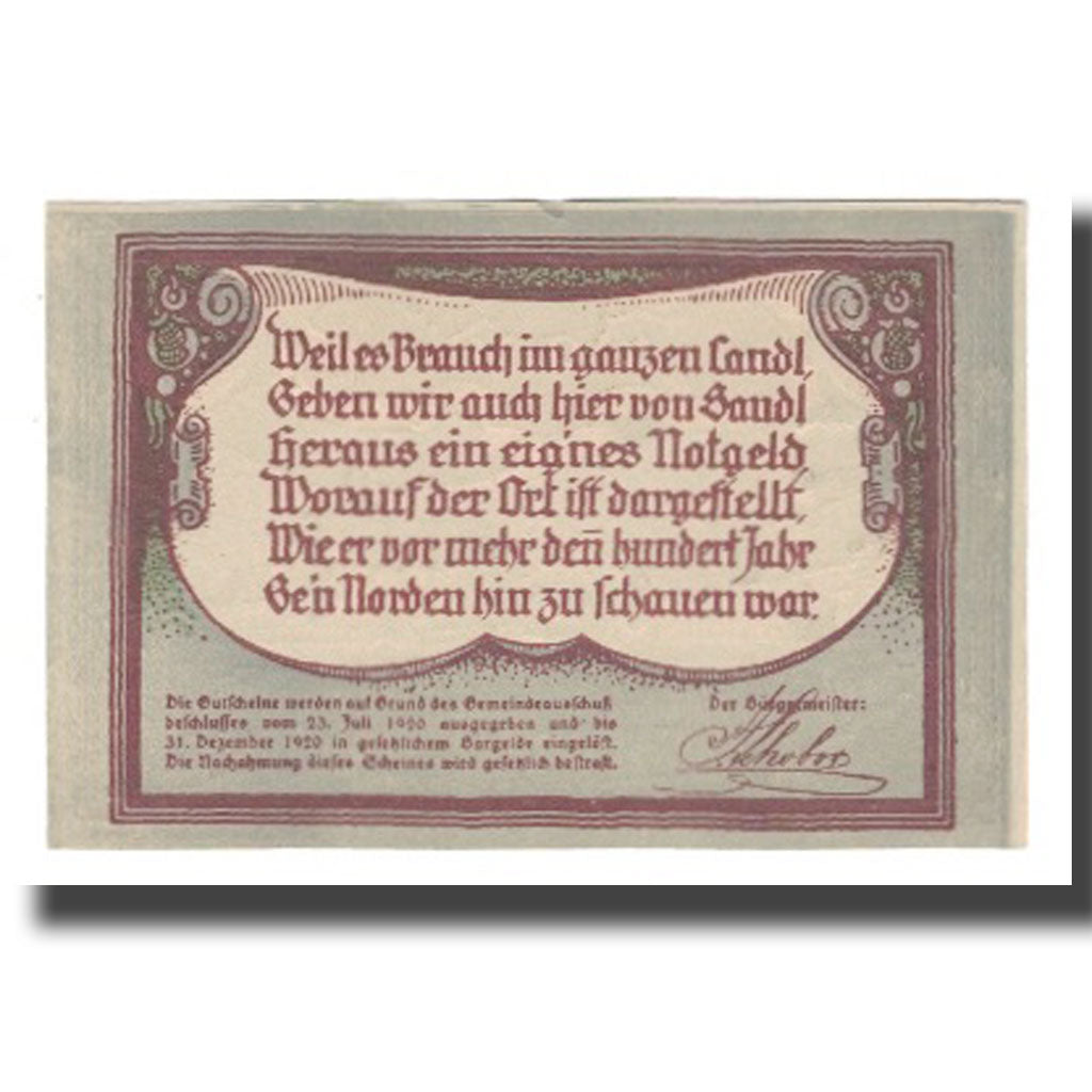 Banknote, Austria, Sandl O.Ö. Gemeinde, 75 Heller, Texte 2, 1920, 1920-12-31