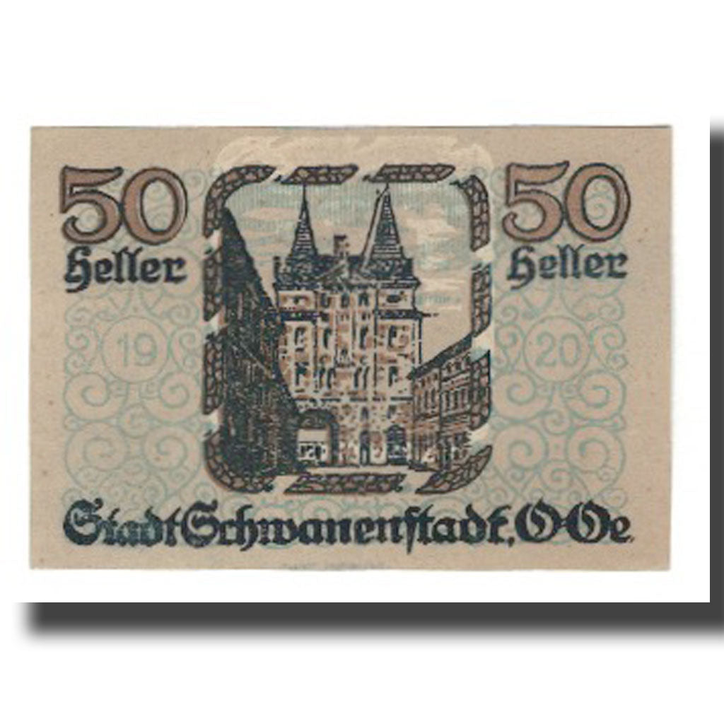 Billet, Autriche, Schwanenstadt O.Ö. Stadtgemeinde, 50 Heller, Batiment, 1920