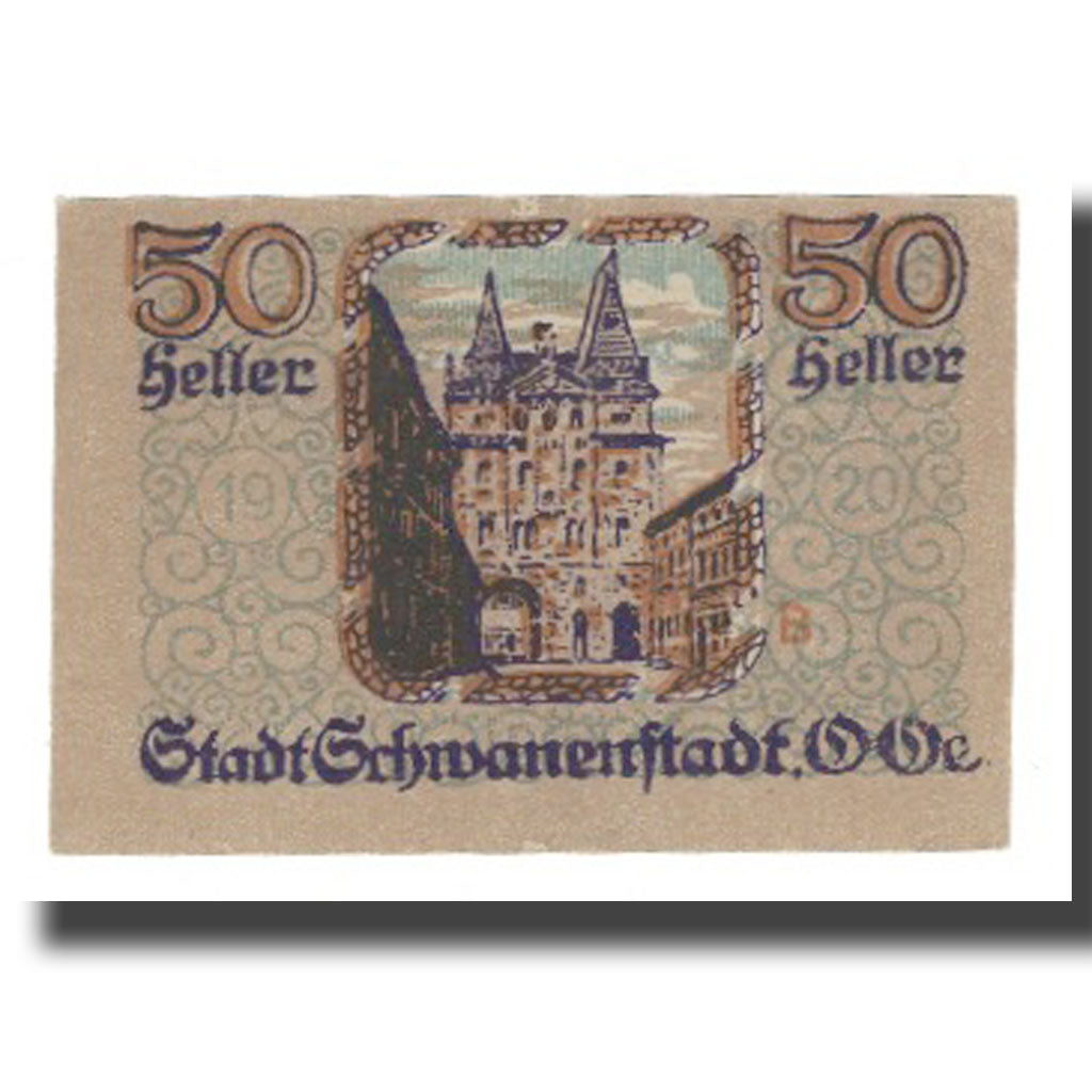 Billet, Autriche, Schwanenstadt O.Ö. Stadtgemeinde, 50 Heller, batiment 1