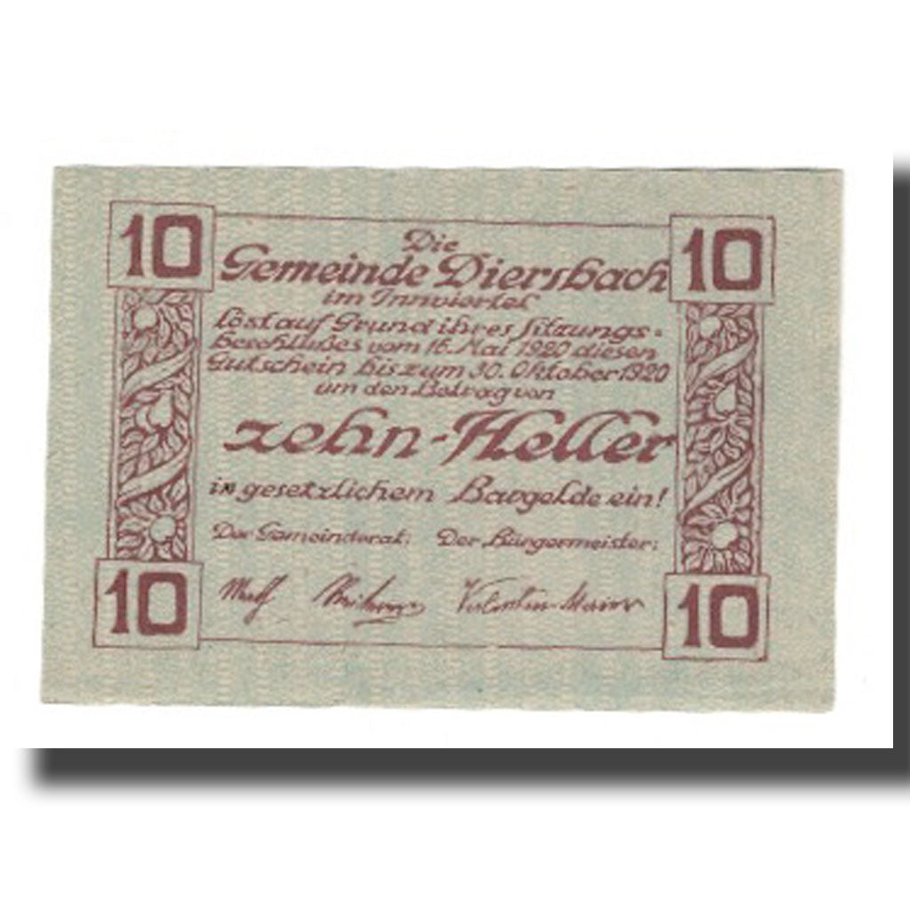 Billete, Austria, Diersbach Im Innviertel O.Ö. Gemeinde, 10 Heller, paysage