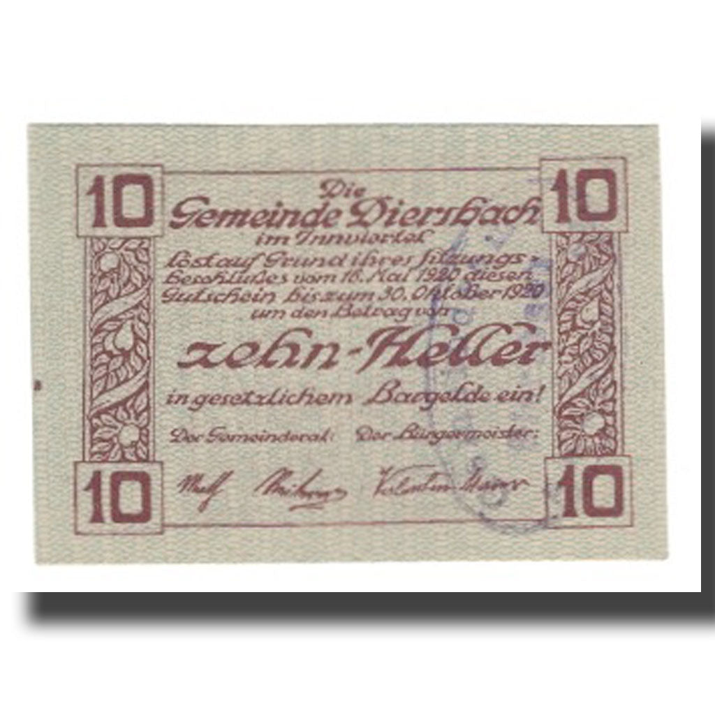 Banknote, Austria, Diersbach Im Innviertel O.Ö. Gemeinde, 10 Heller, paysage 1
