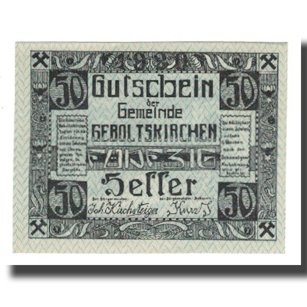 Billete, Austria, Geboltskirchen O.Ö. Gemeinde, 50 Heller, Mine, 1920, UNC