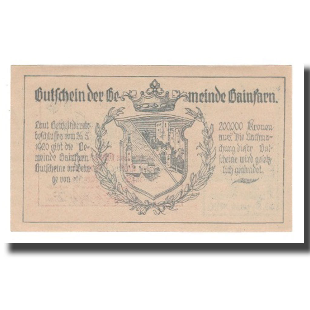 Nota, Áustria, Gainfarn N.Ö. Gemeinde, 10 Heller, Blason, 1920, 1920-12-31