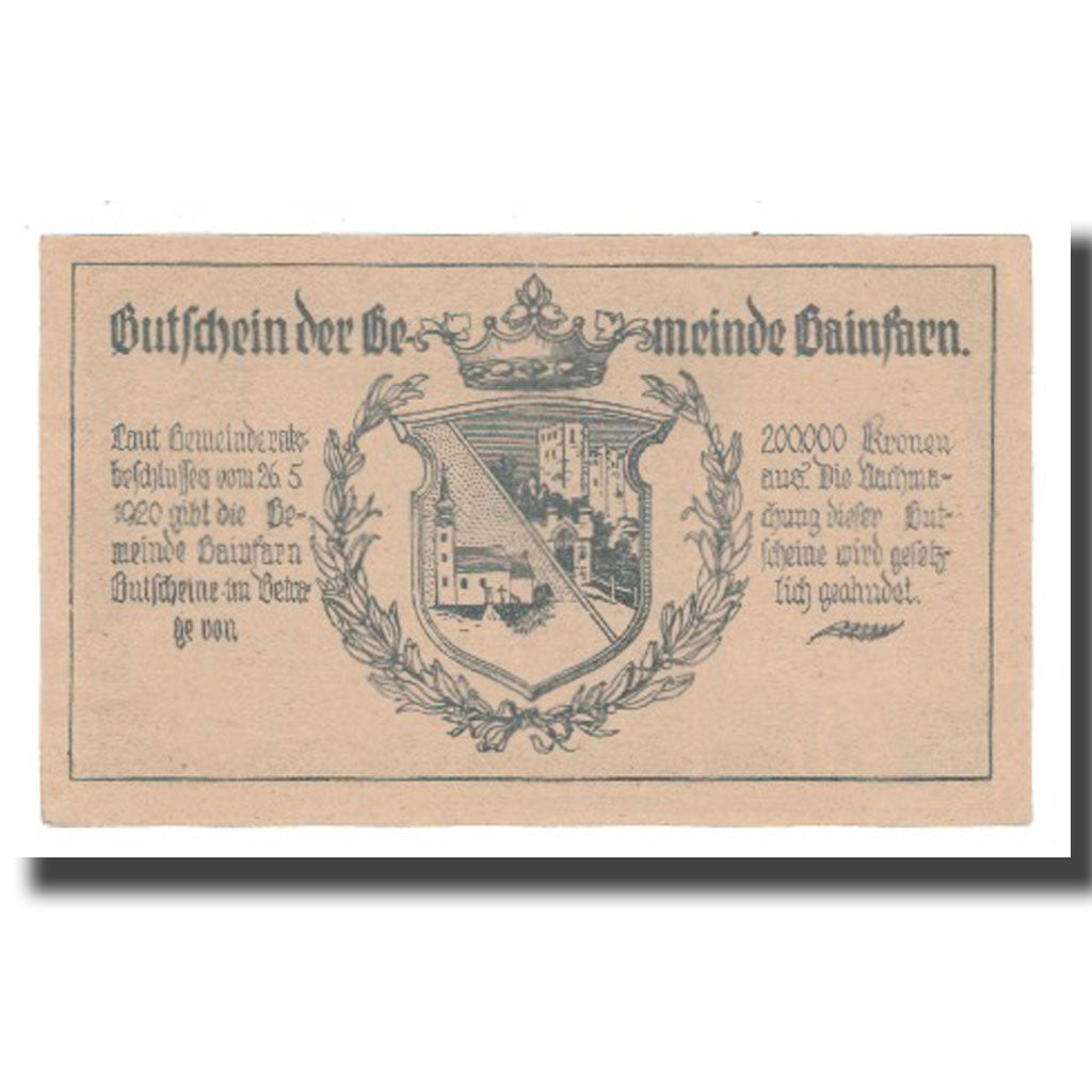 Banknote, Austria, Gainfarn N.Ö. Gemeinde, 50 Heller, Blason 2, 1920