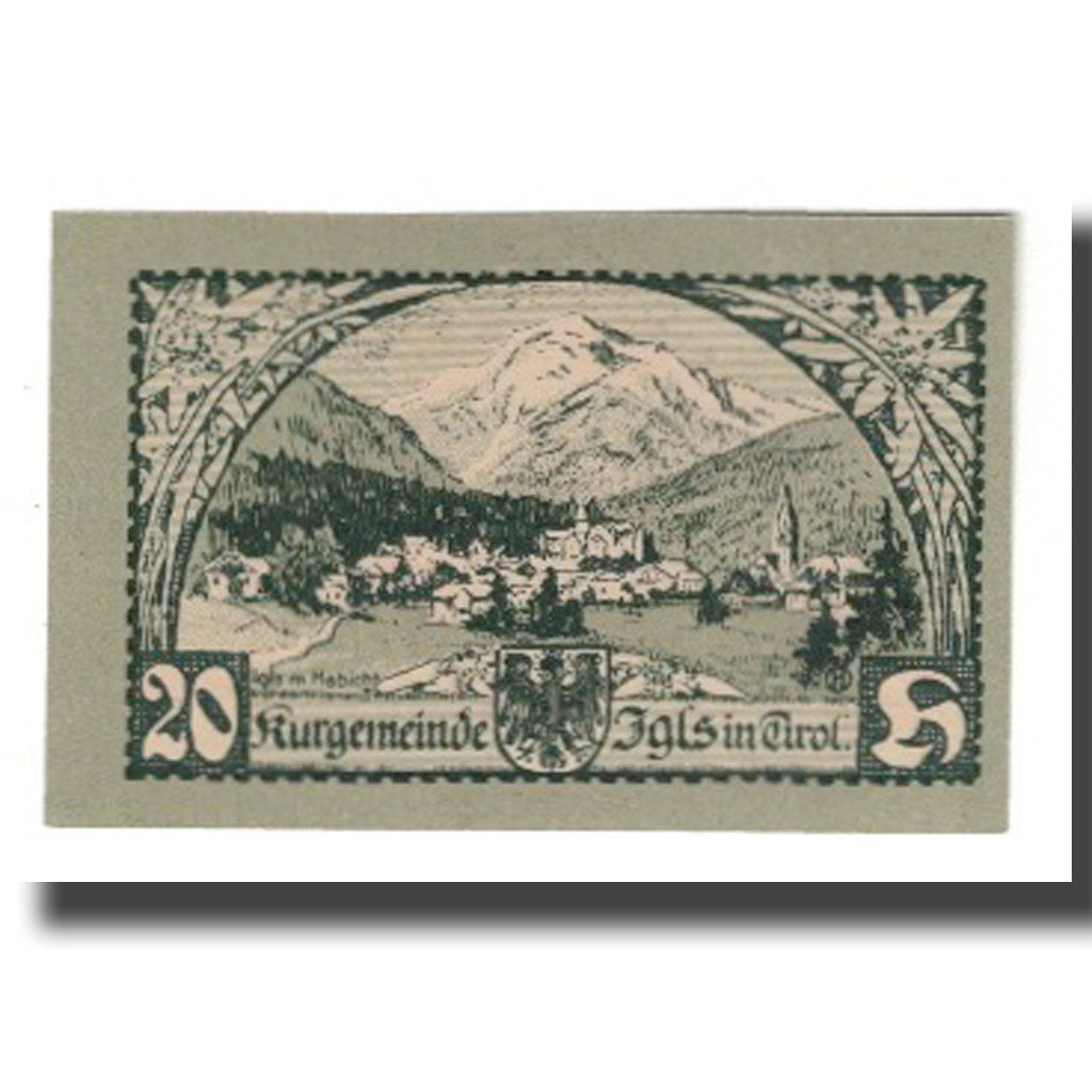 Nota, Áustria, Igls, Tirol, Kurgemeinde, 20 Heller, paysage, 1920, 1920-12-31