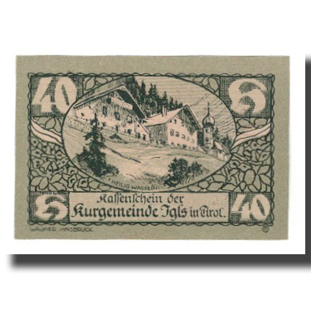Banknote, Austria, Igls, Tirol, Kurgemeinde, 40 Heller, paysage 1, 1920