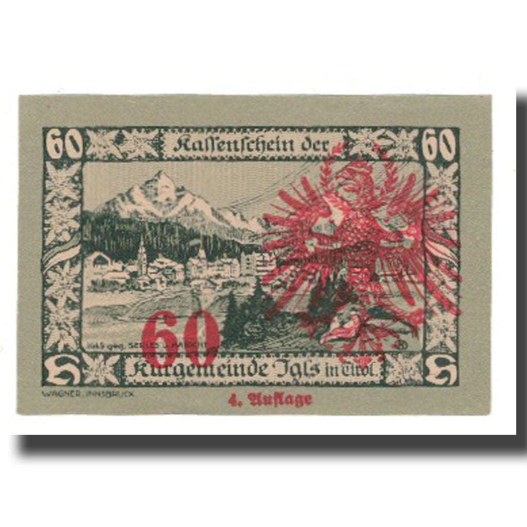 Nota, Áustria, Igls, Tirol, Kurgemeinde, 60 Heller, paysage 2, 1920