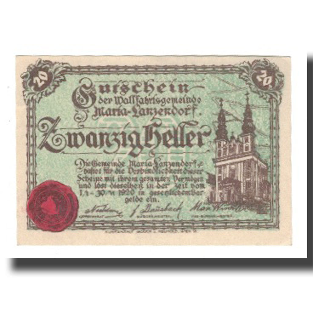 Banknote, Austria, Maria - Lanzendorf N.Ö. Wallfahrtsgemeinde, 20 Heller, N.D