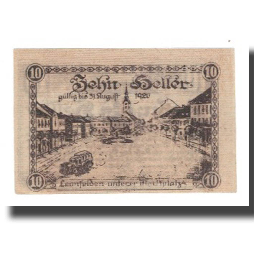 Banknote, Austria, Leonfelden O.Ö. Marktgemeinde, 10 Heller, village, 1920