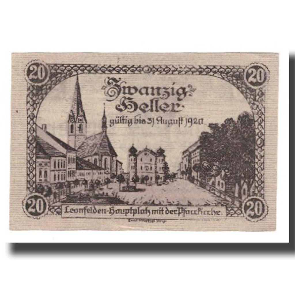 Banknote, Austria, Leonfelden O.Ö. Marktgemeinde, 20 Heller, village 1, 1920