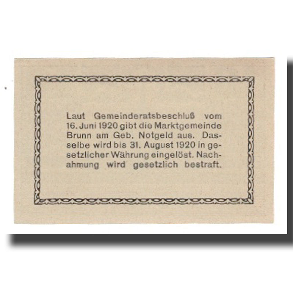 Banknote, Austria, Brunn am Gebirge N.Ö. Marktgemeinde, 10 Heller, Texte, 1920