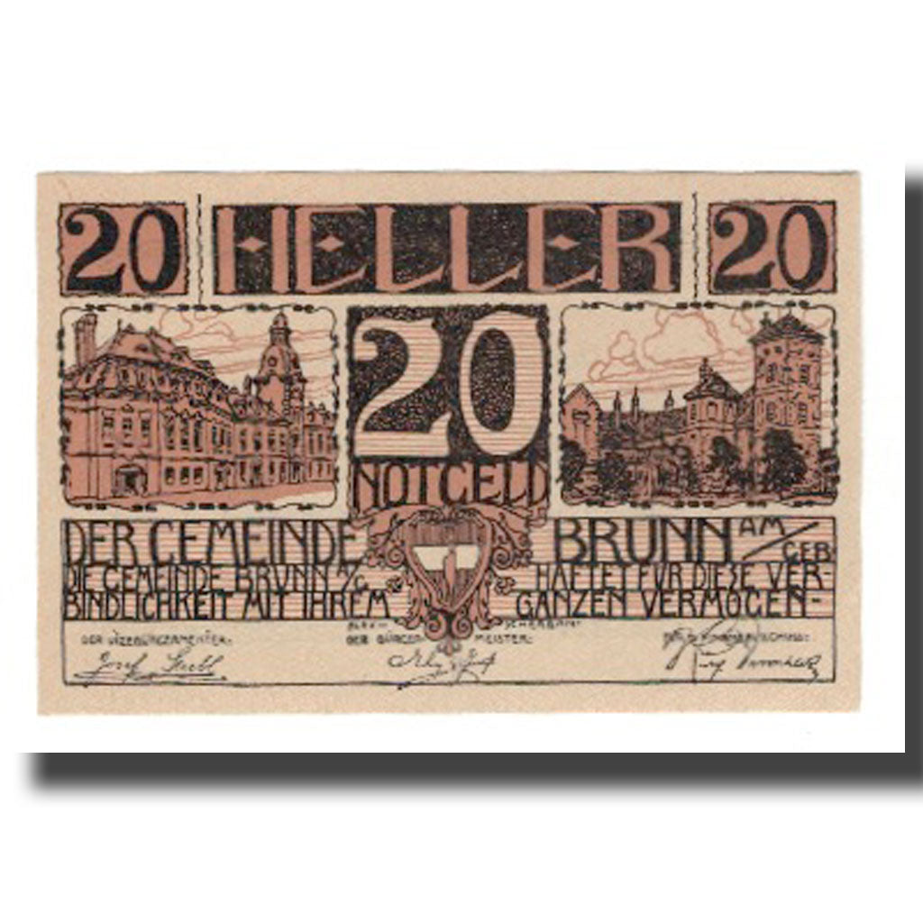 Billete, Austria, Brunn am Gebirge N.Ö. Marktgemeinde, 20 Heller, texte 1