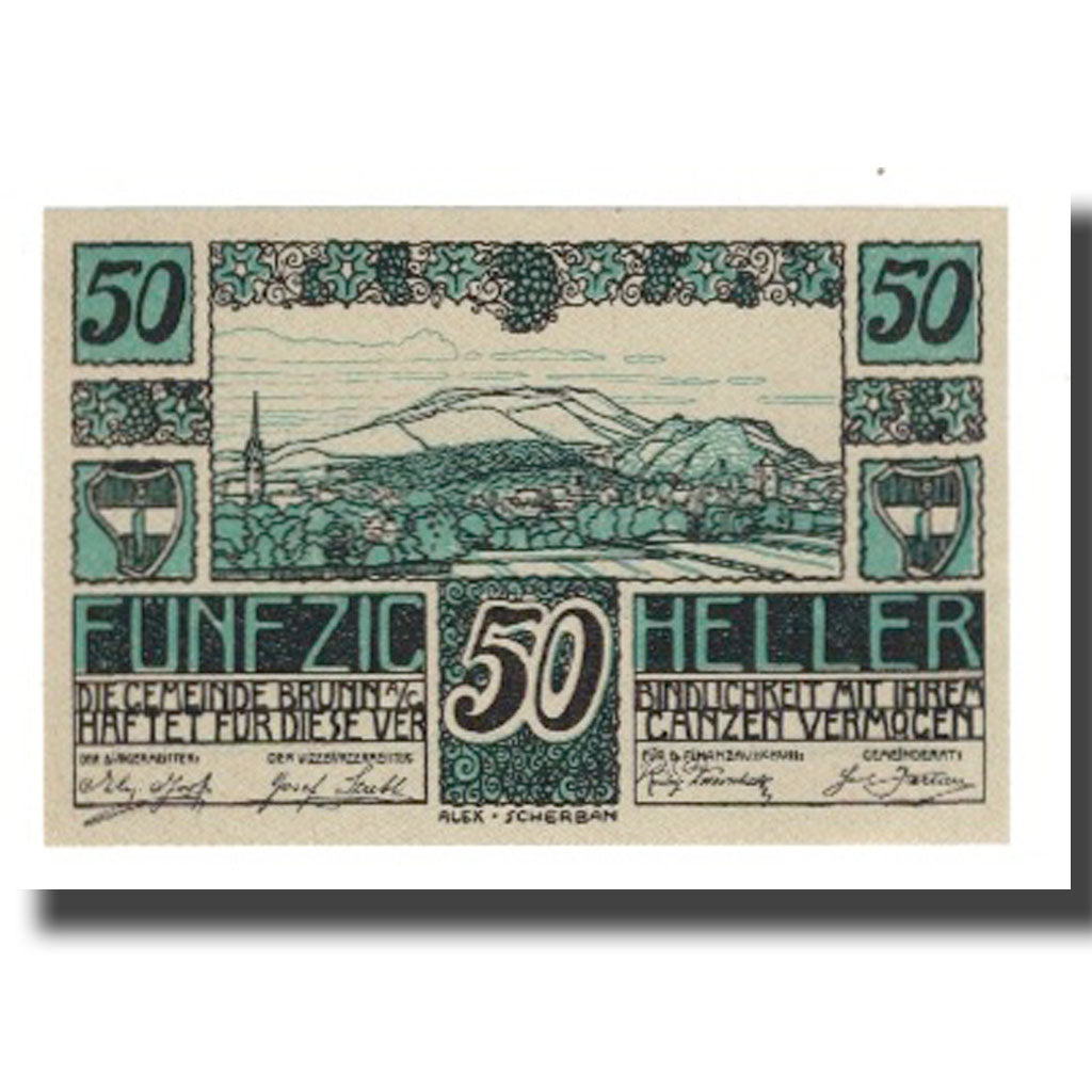 Nota, Áustria, Brunn am Gebirge N.Ö. Marktgemeinde, 50 Heller, Texte 2, 1920